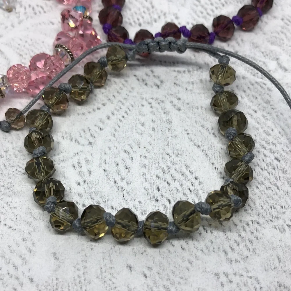 𝅺Bundle 3 adjustable sparkling crystal bracelets colorful variety stacklable.